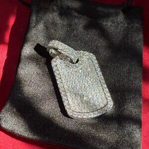 GLD Baguette Charm Dog Tag Pendant NEVER WORN Rhinestone Bling